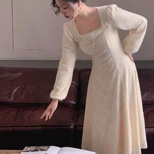 Cream colored warm winter lace dress